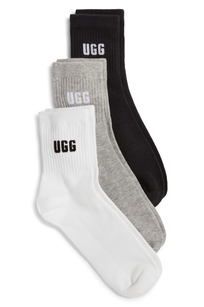 Quinlin Logo Quarter Socks 3-Pack, Main, color, NIMBUS / GREY HEATHER / BLACK