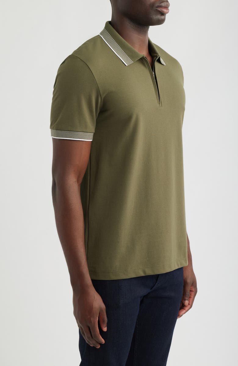 BOSS Paras Quarter Zip Cotton Polo, Alternate, color, Olive Green