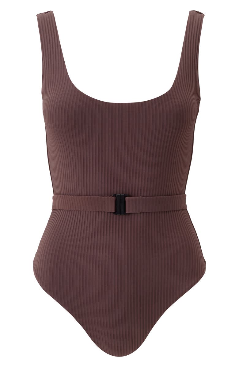 Melissa Odabash Rio Belted Rib One-Piece Swimsuit, Alternate, color, Brown Ribbed