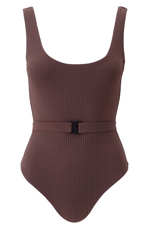 Melissa Odabash Rio Belted Rib One-piece Swimsuit In Brown