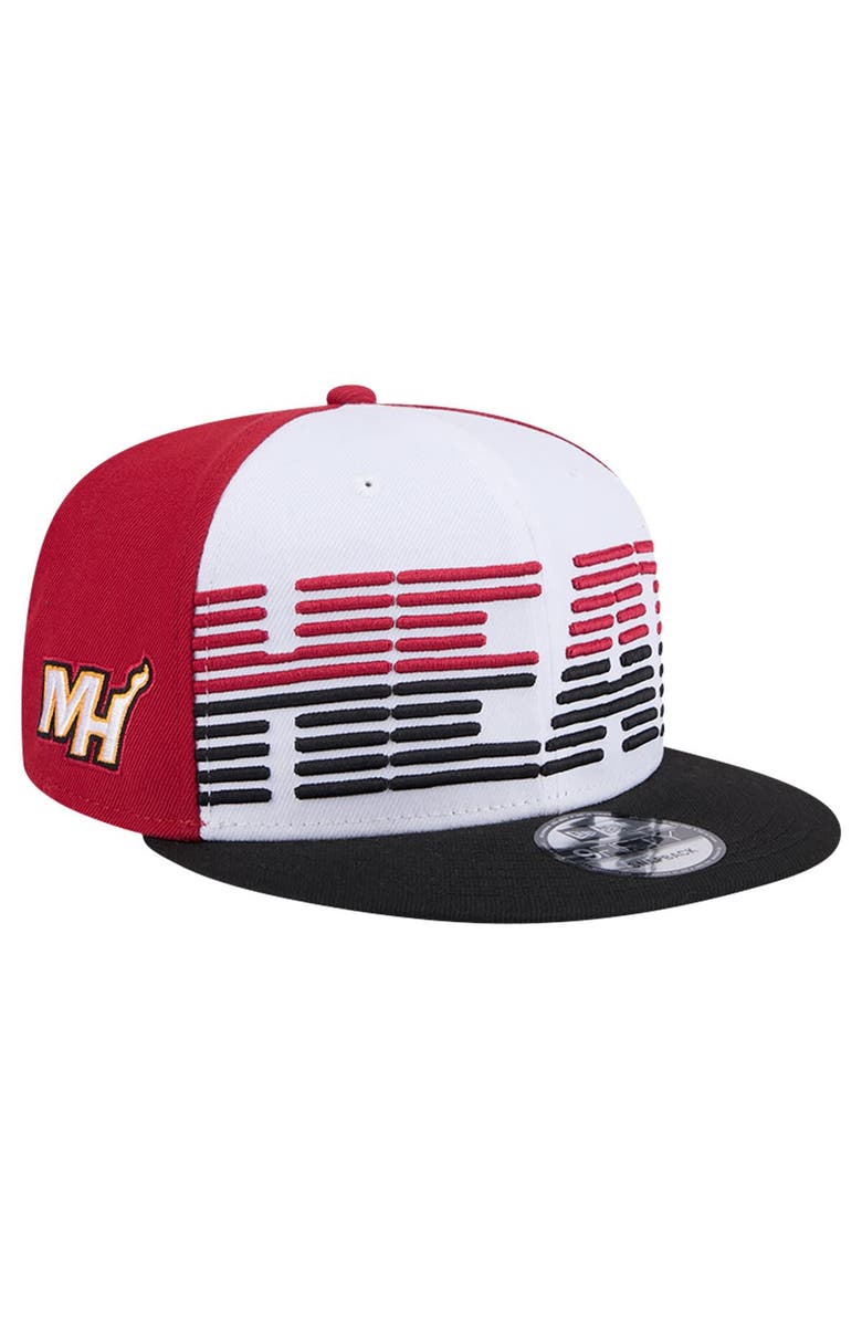 New Era Men's New Era White/Black Miami Heat Throwback Gradient Tech Font 9FIFTY Snapback Hat, Main, color, White
