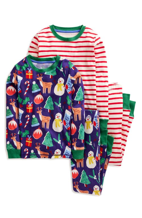 Mini Boden Kids' Assorted 2-Pack Christmas Print Fitted Two-Piece Pajamas in Christmas Presents And Stripe