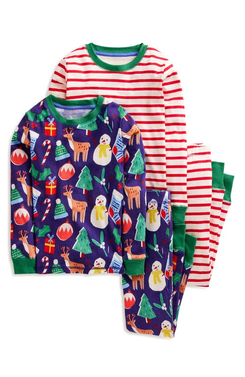 Mini Boden Kids' Assorted 2-Pack Christmas Print Fitted Two-Piece Pajamas in Christmas Presents And Stripe 