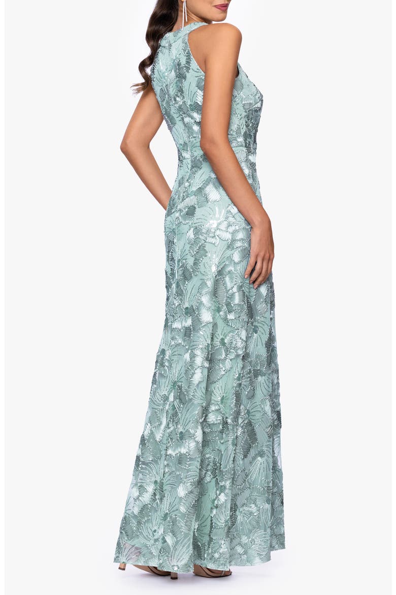 Sequin Floral Sleeveless Gown, Alternate, color, SAGE
