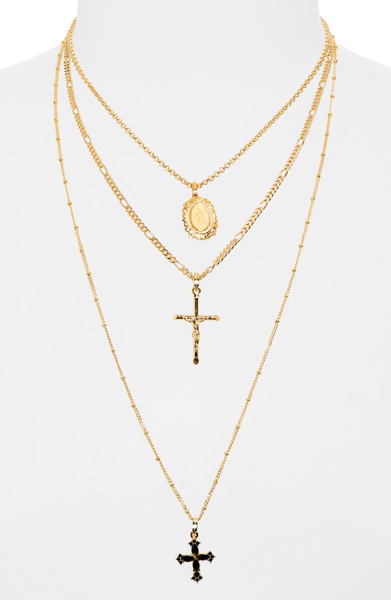 Dolce&Gabbana Rosary Cross Layered Pendant Necklace, Alternate, color,