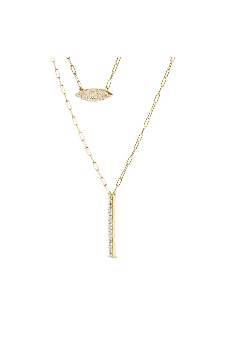 14K Yellow Gold 3/8 Cttw Two-Strand Marquise and Bar Charm Paper Clip Necklace, Alternate, color, Yellow