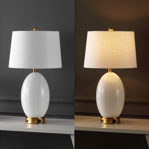 Jonathan Y Reese 26.5" 1-outlet Contemporary Style Iron/glass Led Table Lamp With Usb Charging Port In White/brass Gold