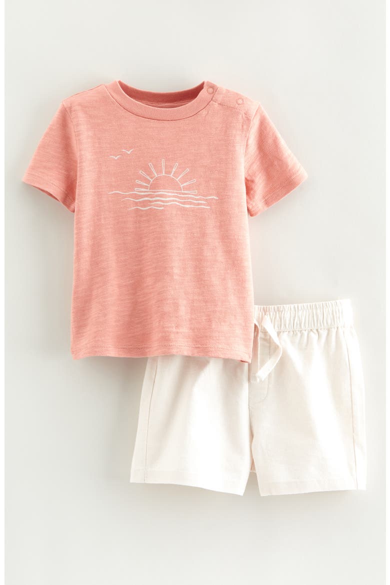 Graphic T-Shirt & Drawstring Shorts Set, Main, color, PINK SETTING SUN- IVORY