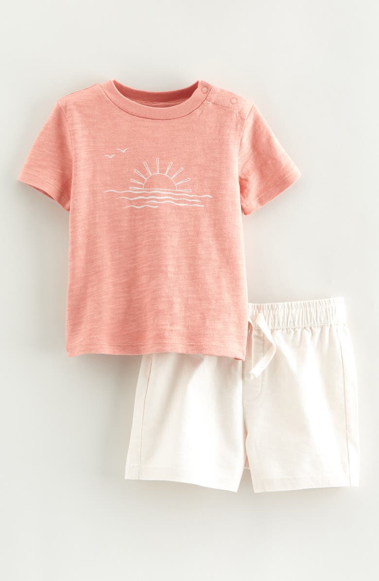 Nordstrom Graphic T-Shirt & Drawstring Shorts Set, Main, color, Pink Setting Sun- Ivory