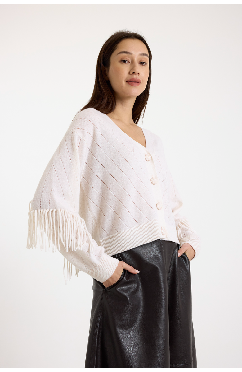 Brodie Pure Cashmere Ashley Fringe 100% Cashmere Cardigan, Main, color, Organic White