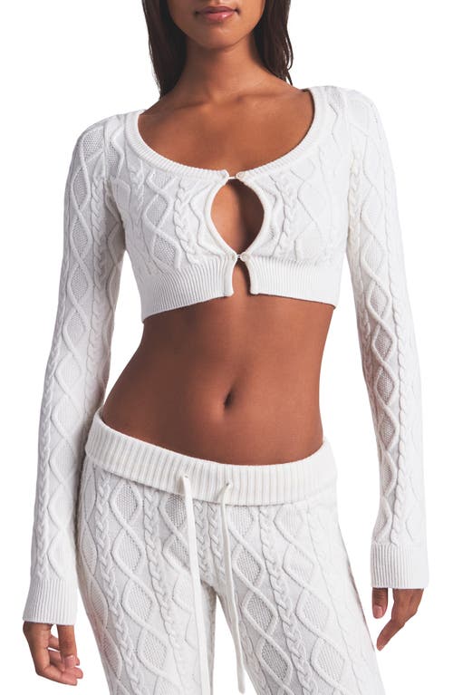 Skims Cable-knit Snow Bunny Cropped Cardigan In White