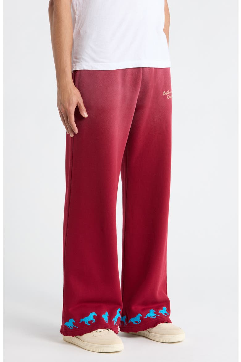 Running Horse Wide Leg Cotton Fleece Sweatpants, Alternate, color, MAROON
