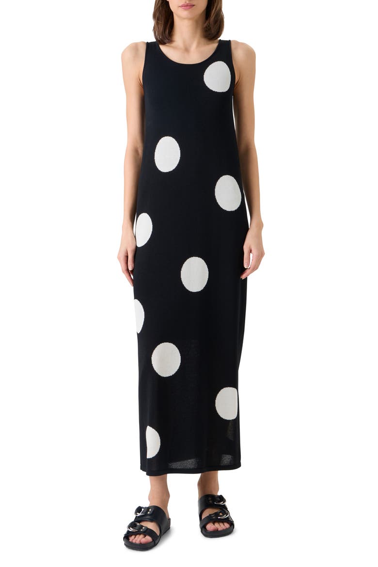 Polka Dot Intarsia Sweater Dress, Main, color, BLACK-CREAM