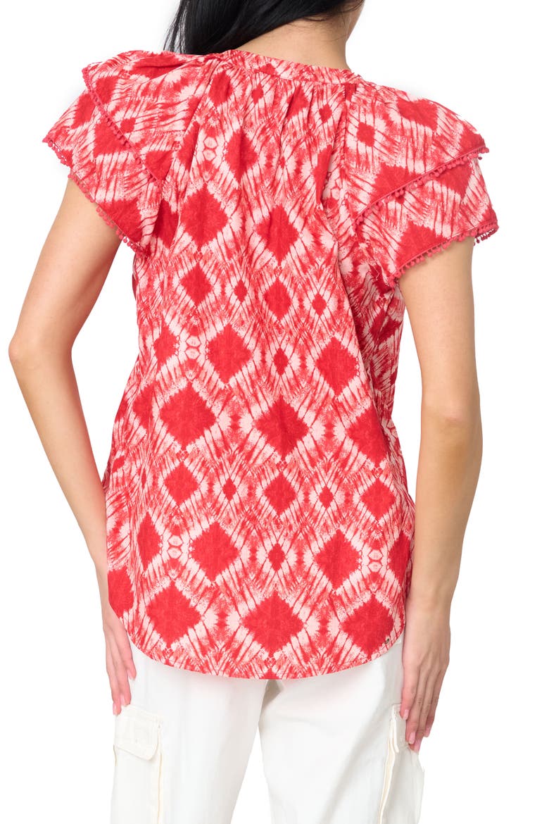 Batik Print Flutter Sleeve Cotton Poplin Top, Alternate, color, RADIENT RED BATIK PRINT