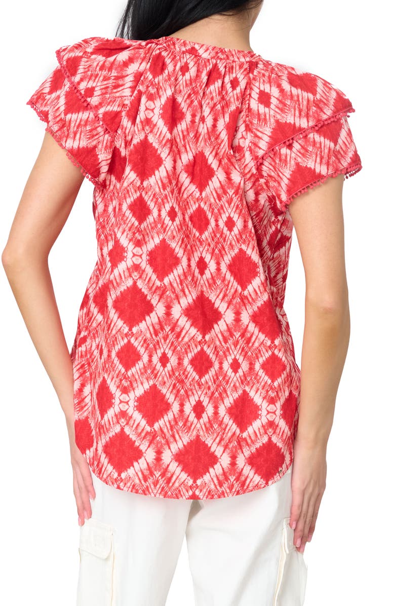 GIBSONLOOK Batik Print Flutter Sleeve Cotton Poplin Top, Alternate, color, Radiant Red Batik Print