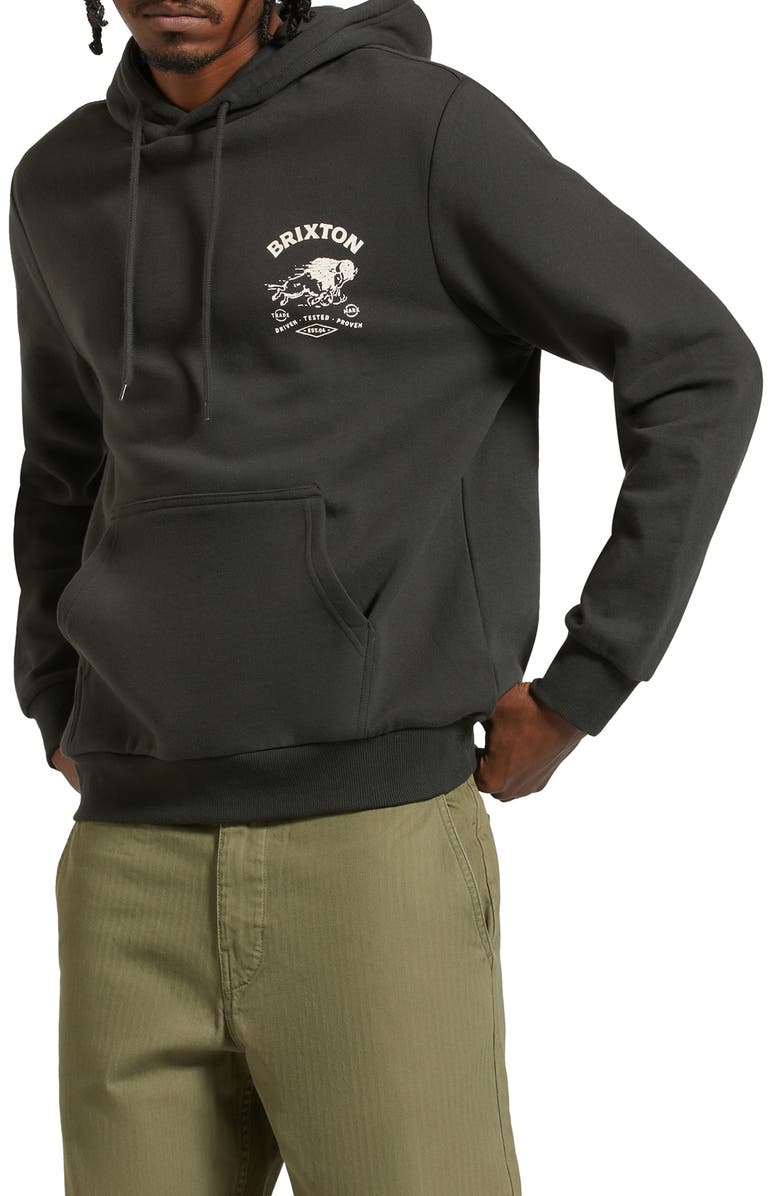 Brixton Charging Buffalo Graphic Hoodie, Main, color, Washed Black