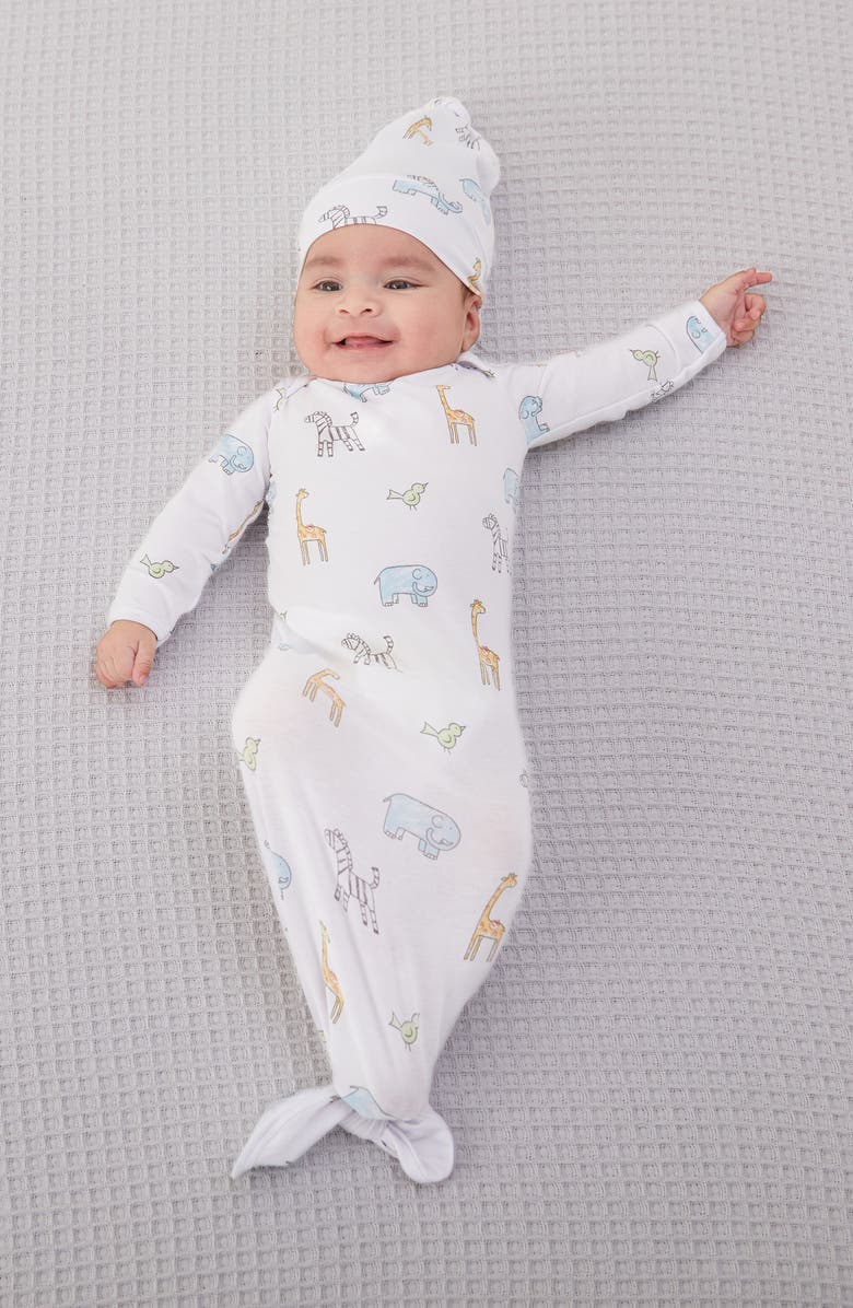 aden + anais Comfort Knit Gown & Hat Set, Alternate, color, Jungle Jammin