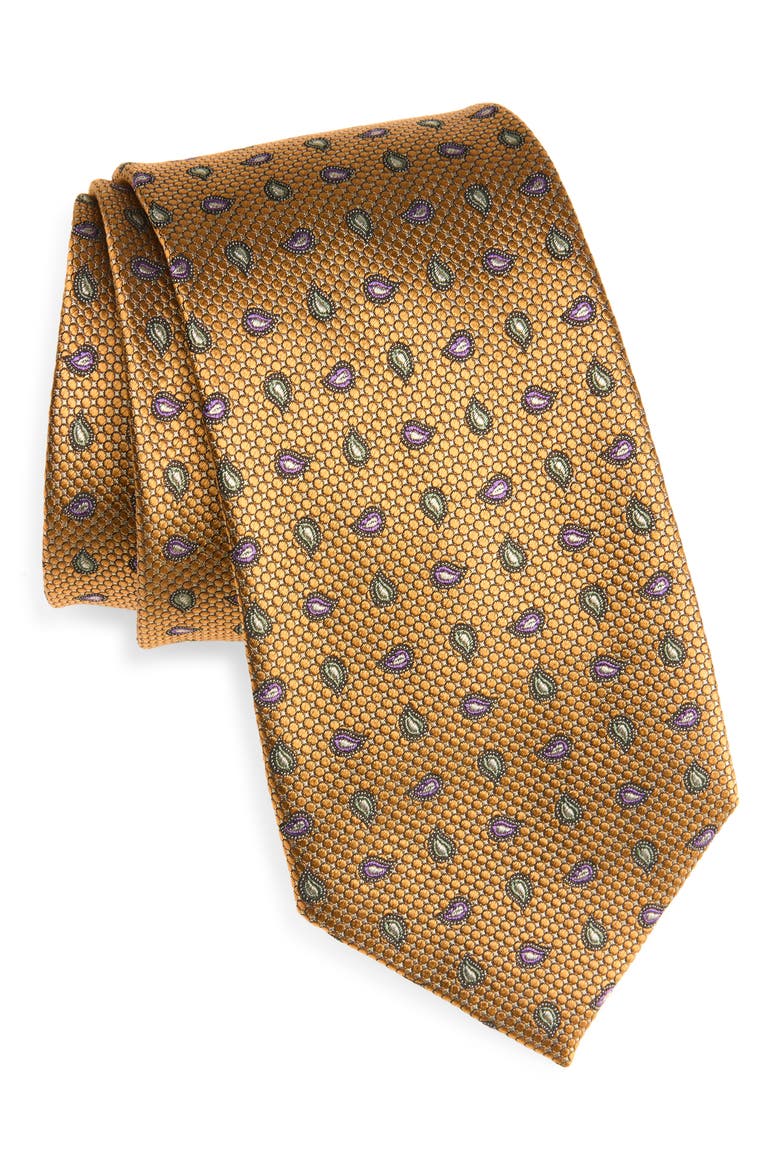 Paisley Silk Tie, Main, color, GOLD