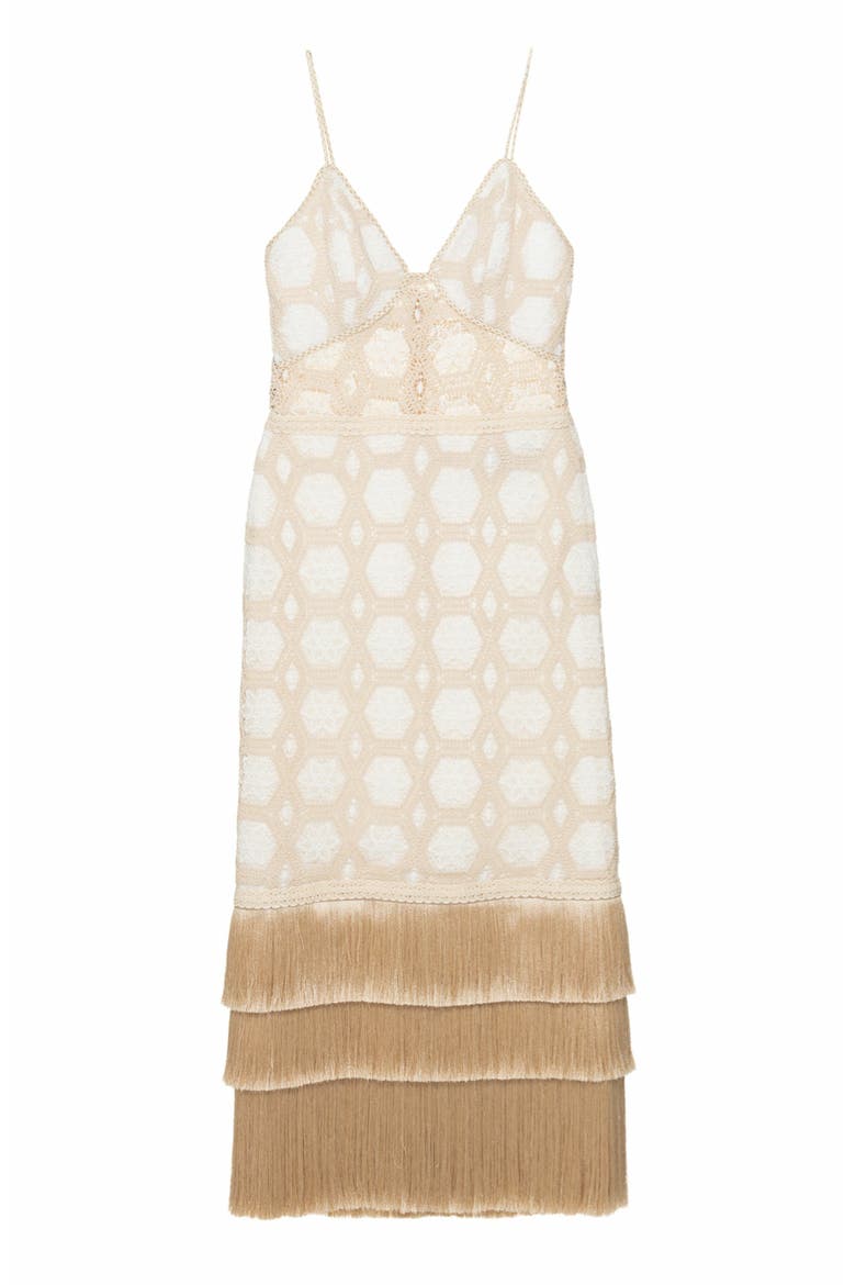 Natural Crochet Plunge Midi Dress, Alternate, color, OFF WHITE