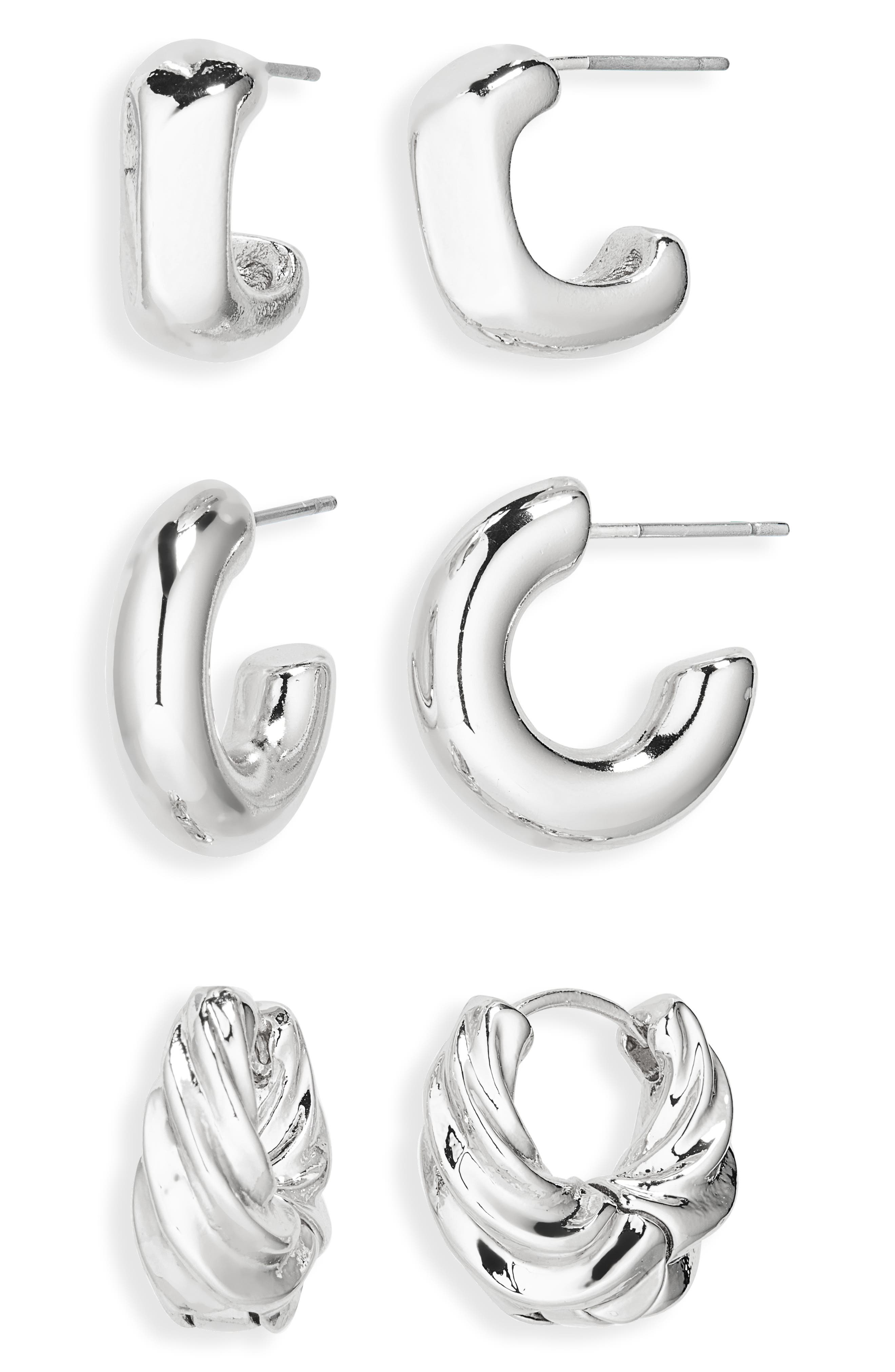 NORDSTROM RACK Set of 3 Sculpted Hoop Earrings