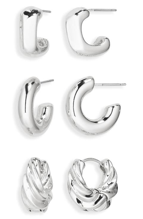 Set of 3 Sculpted Hoop Earrings