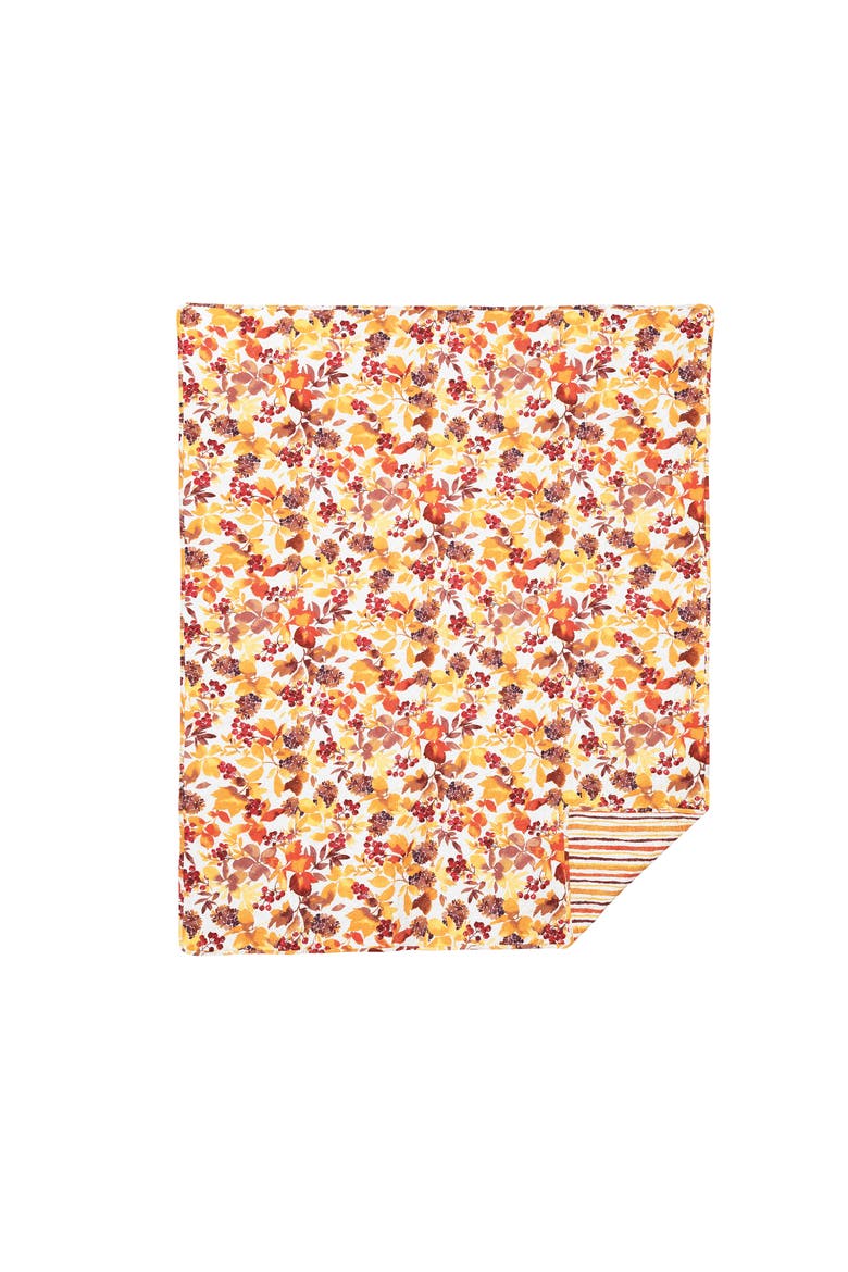 Cordelia Watercolor Leaves 100% Cotton Quilted Accent Throw Blanket 48" x 60", Main, color, Orange