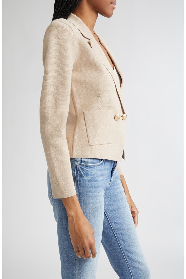 Sofia Metallic Knit Blazer, Alternate, color, PALE KHAKI/ GOLD