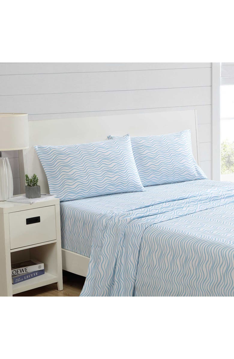Nautica Waves Microfiber Sheet Set, Alternate, color, Blue