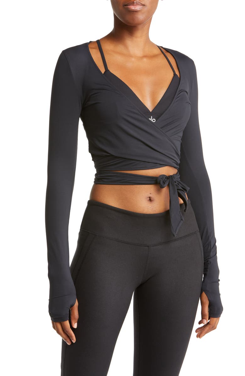 Alo Escalate Long Sleeve Wrap Crop Top, Main, color, 