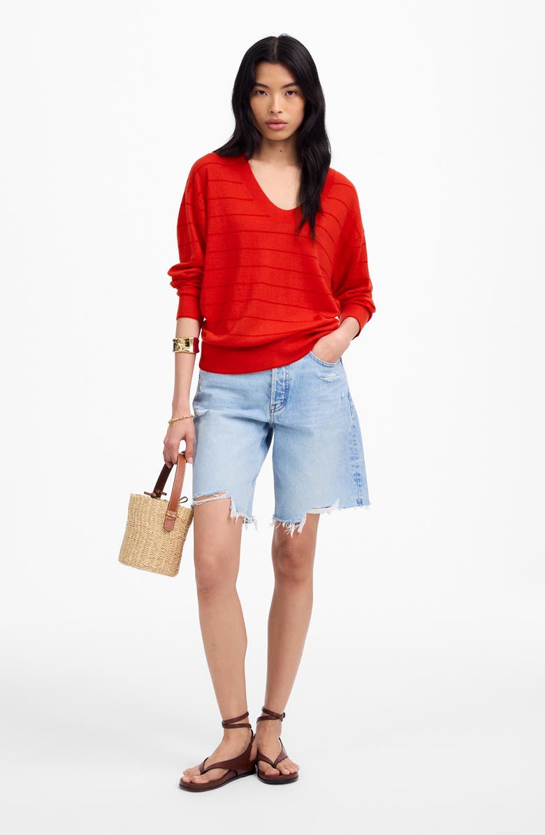 Madewell Sandri Stripe Cashmere Blend Sweater, Alternate, color, Festival Red Mini Stripe