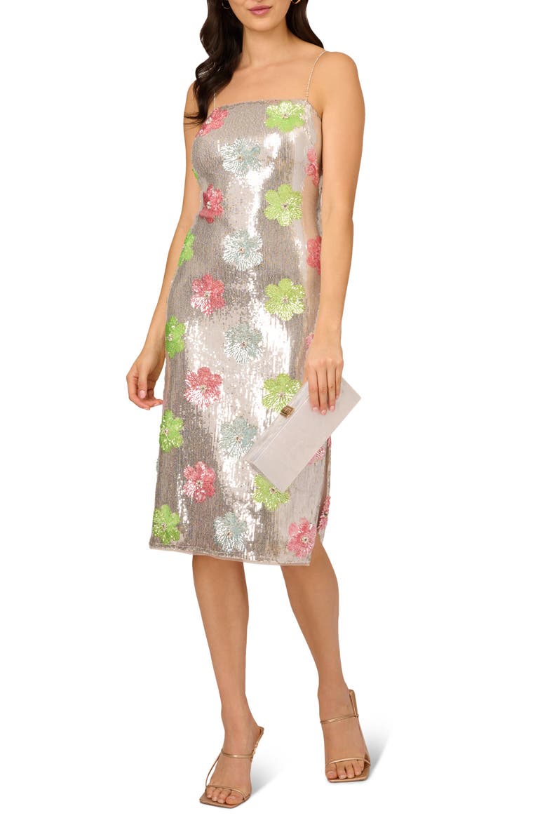 LIV FOSTER Sequin Rhinestone Strap Floral Midi Sheath Dress, Alternate, color, 