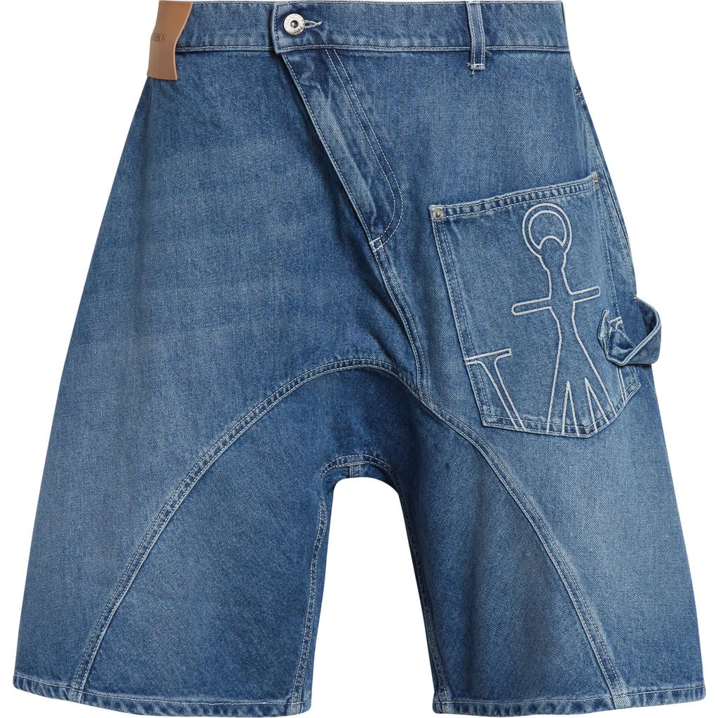 Jw Anderson Twisted Workwear Anchor-patch Denim Shorts In Blue