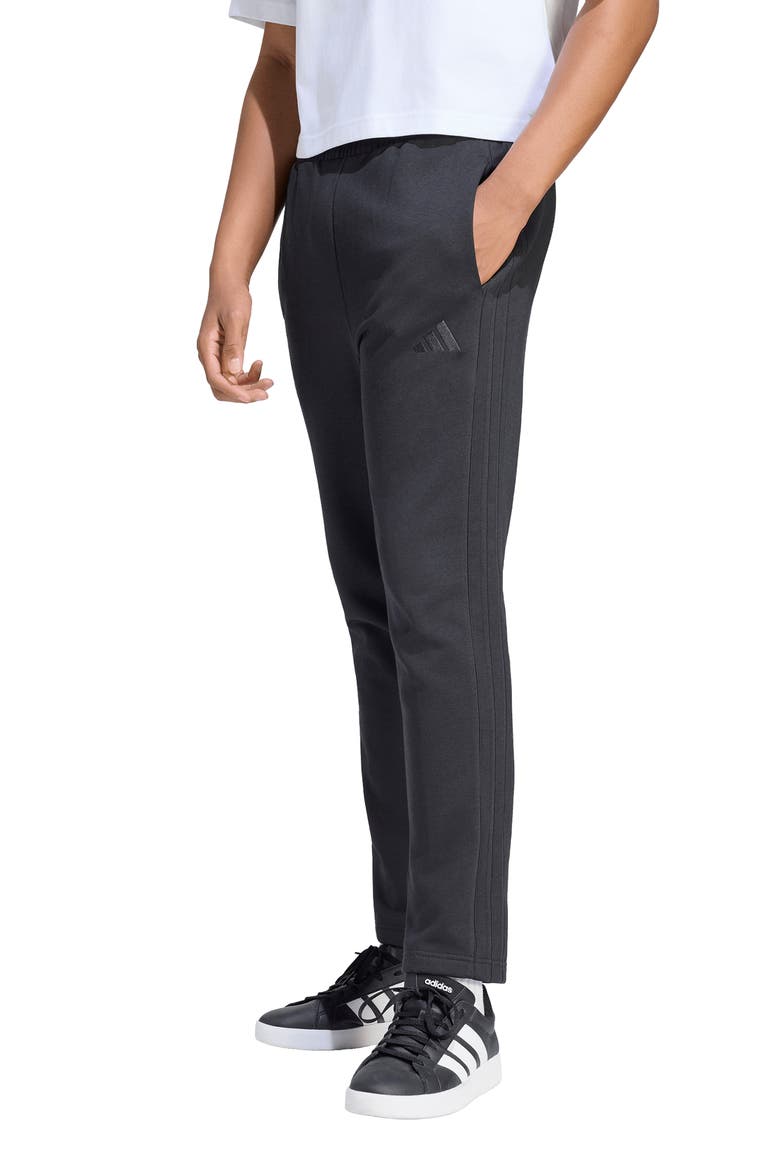 Essentials 3-Stripes Fleece Track Pants, Main, color, BLACK/ BLACK