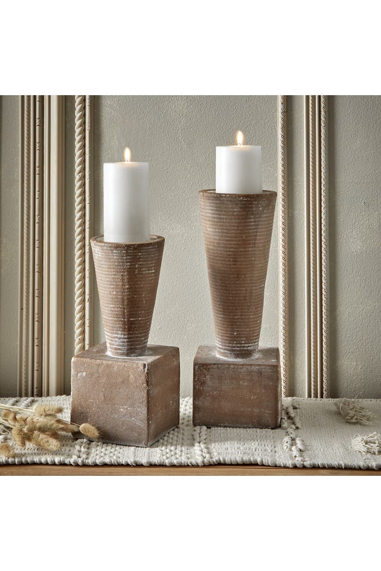 Ahmar Small Pillar Candle Holder Terracotta Brown Everyday Decor, Alternate, color, Brown