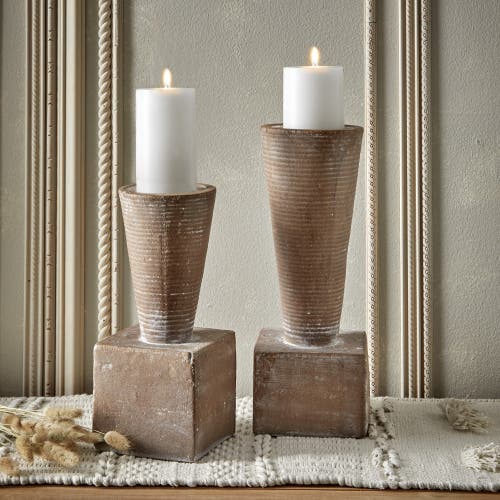 Tag Ahmar Small Pillar Candle Holder Terracotta Brown Everyday Decor In Brown