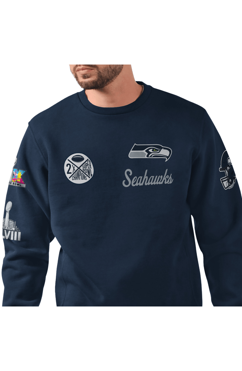 STARTER Men's Starter College Navy Seattle Seahawks Two-Time Super Bowl Champions Classic Fleece Sweatshirt, Alternate, color, College Navy