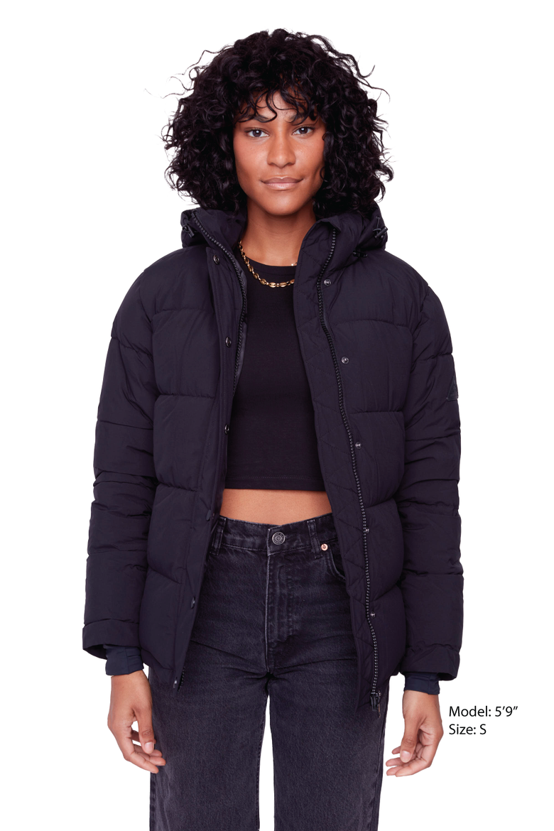 FORILLON - Vegan Down Short Quilted Puffer Jacket, Alternate, color, BLACK