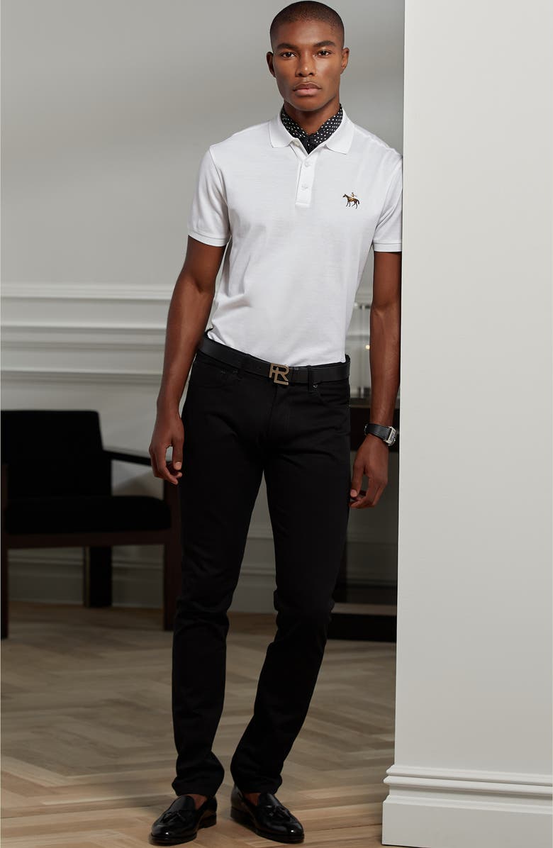 Ralph Lauren Purple Label Embroidered Standing Horse Cotton Piqué Polo, Alternate, color, Classic White