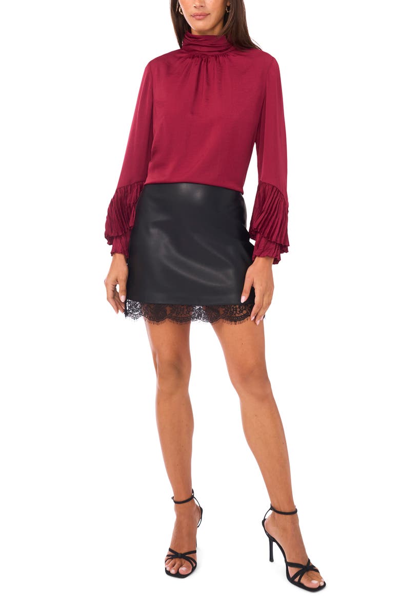 Ruffle Bell Sleeve Mock Neck Top, Alternate, color, BOYSENBERRY