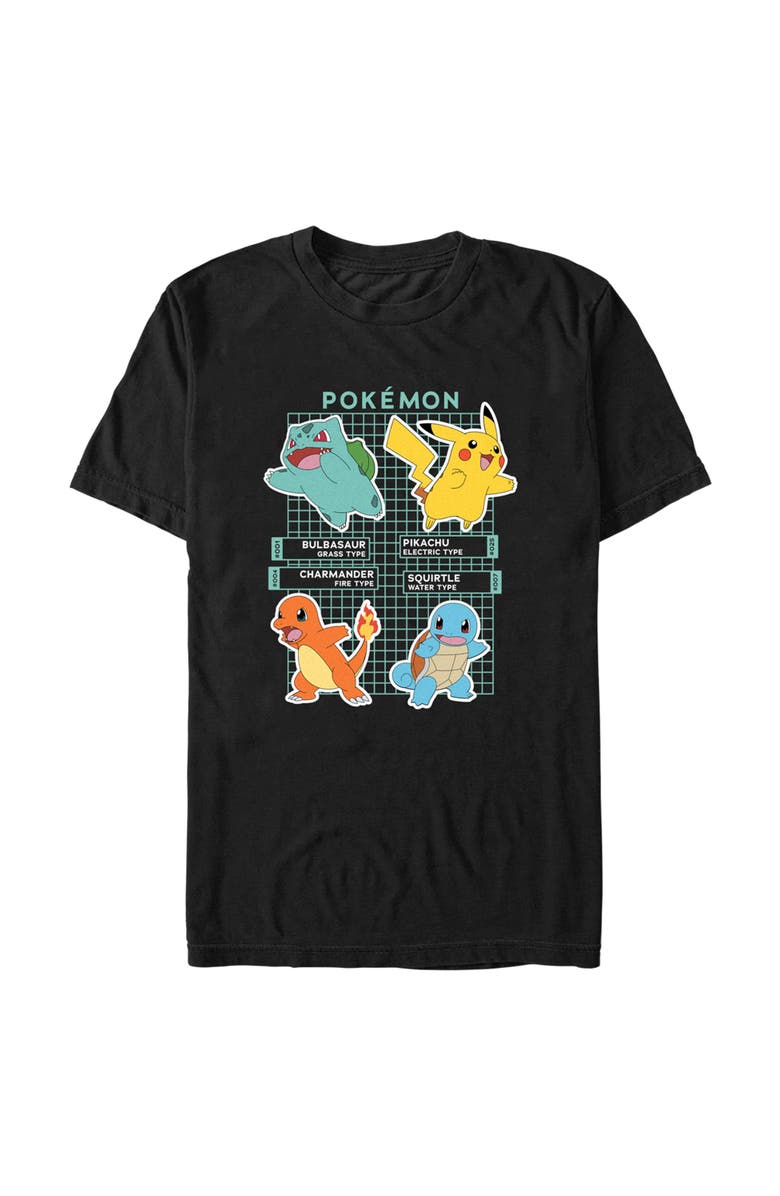 POKEMON Men's Pokemon Starters Grid Pokedex Graphic T-Shirt, Main, color, Black