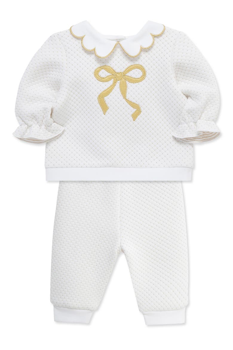 Bow Collared Top & Joggers Set, Alternate, color, WHITE