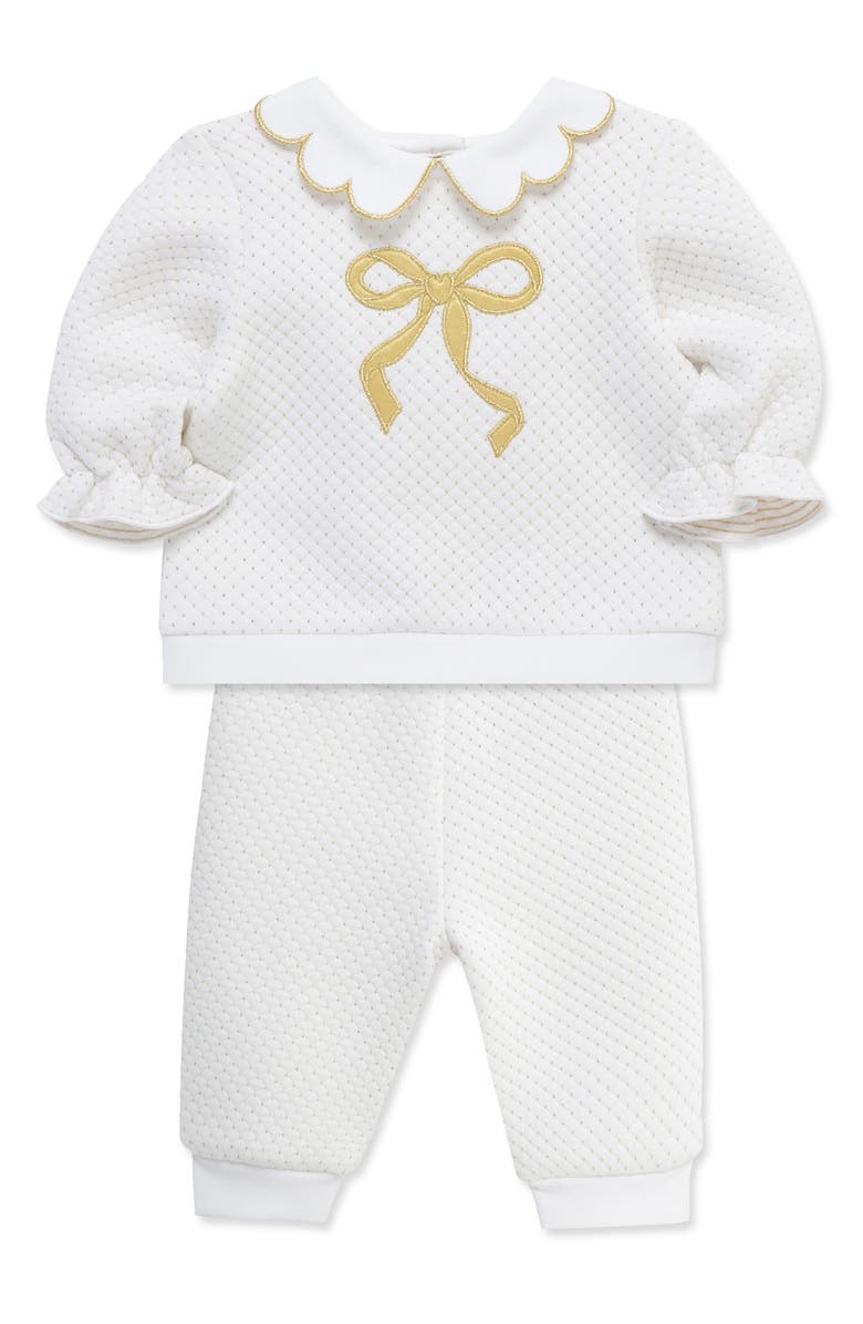 Little Me Bow Collared Top & Joggers Set, Alternate, color, White