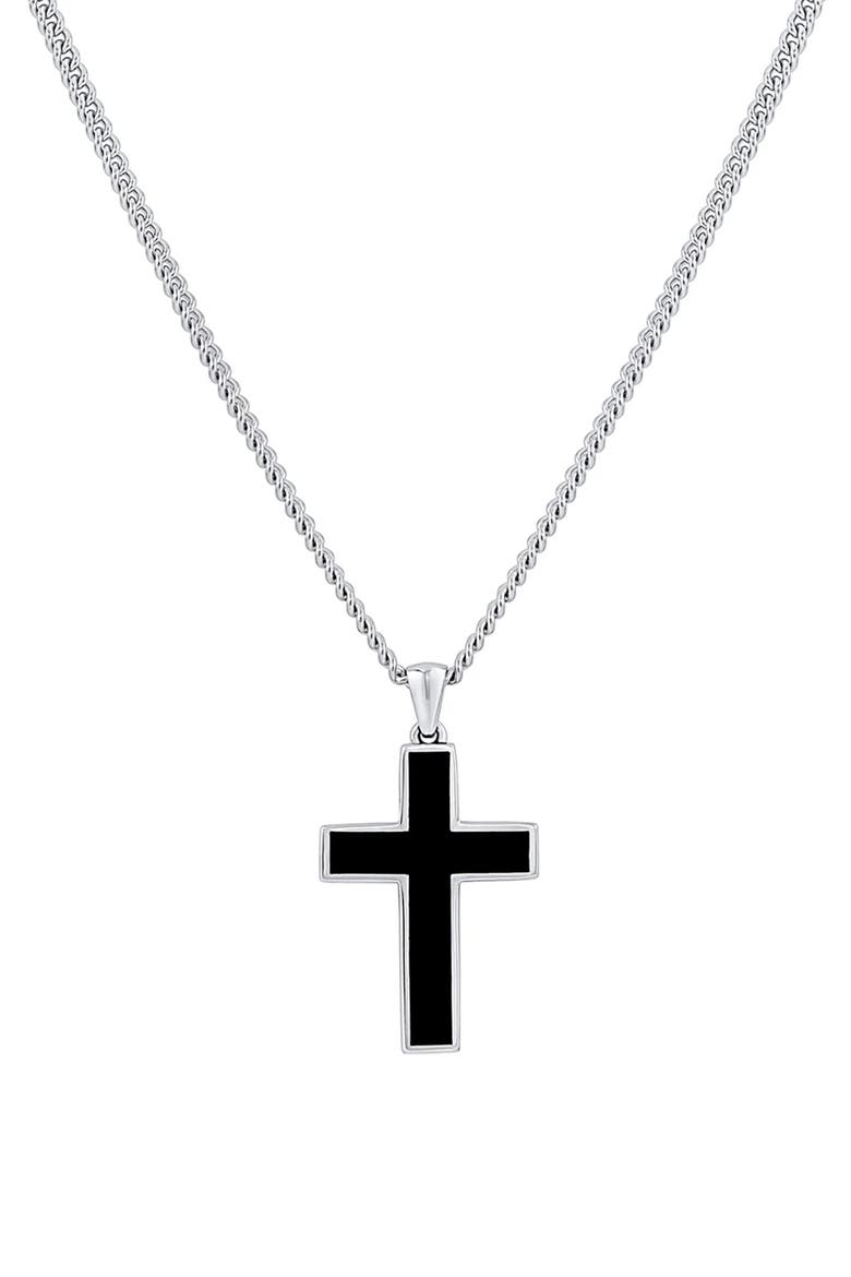 Men's Stone Cross Pendant Necklace, Main, color, STERLING SILVER