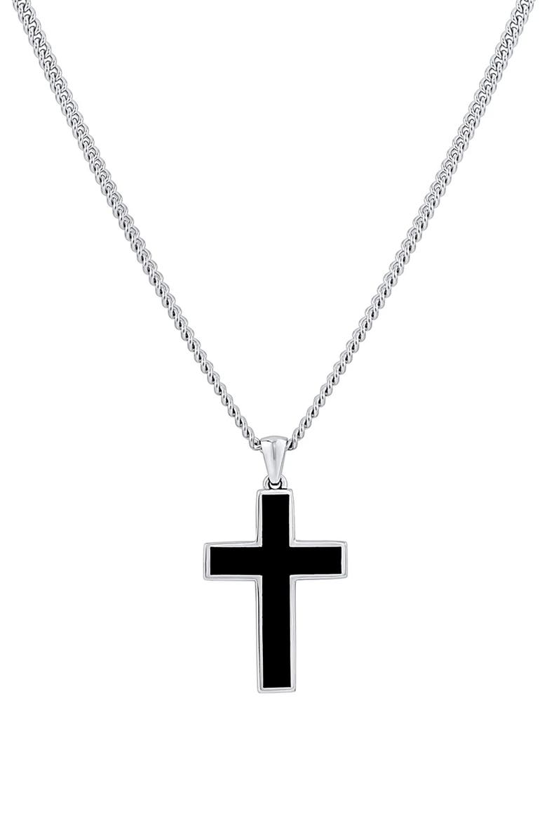 Vincero Men's Stone Cross Pendant Necklace, Main, color, Sterling Silver