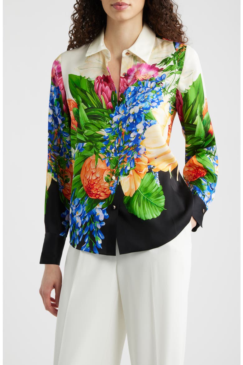 The Madeline Floral Stretch Silk Button-Up Shirt, Main, color, SPRING MEADOW PRINT
