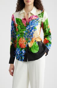 Elie Tahari The Madeline Floral Stretch Silk Button-Up Shirt