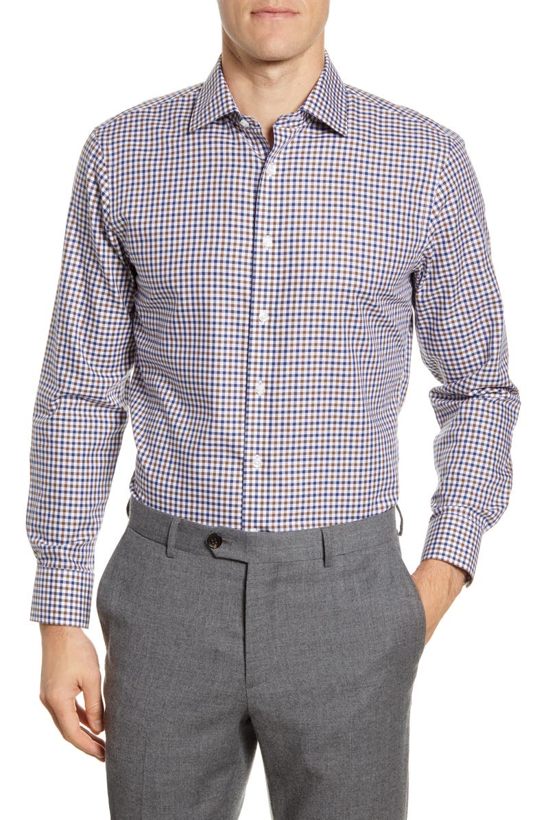 The Tie Bar Trim Fit Gingham Dress Shirt, Main, color, 