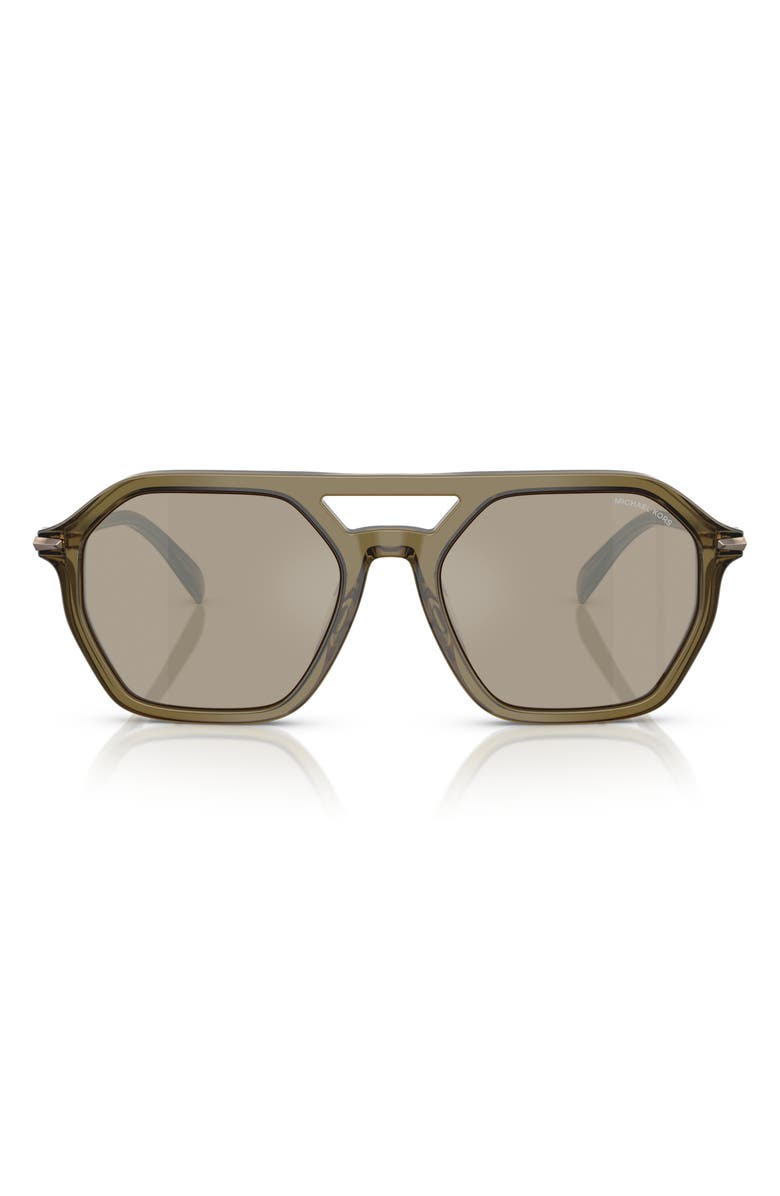 Michael Kors Jackson Hole 57mm Pilot Sunglasses, Main, color, Olive Transparent / Olive