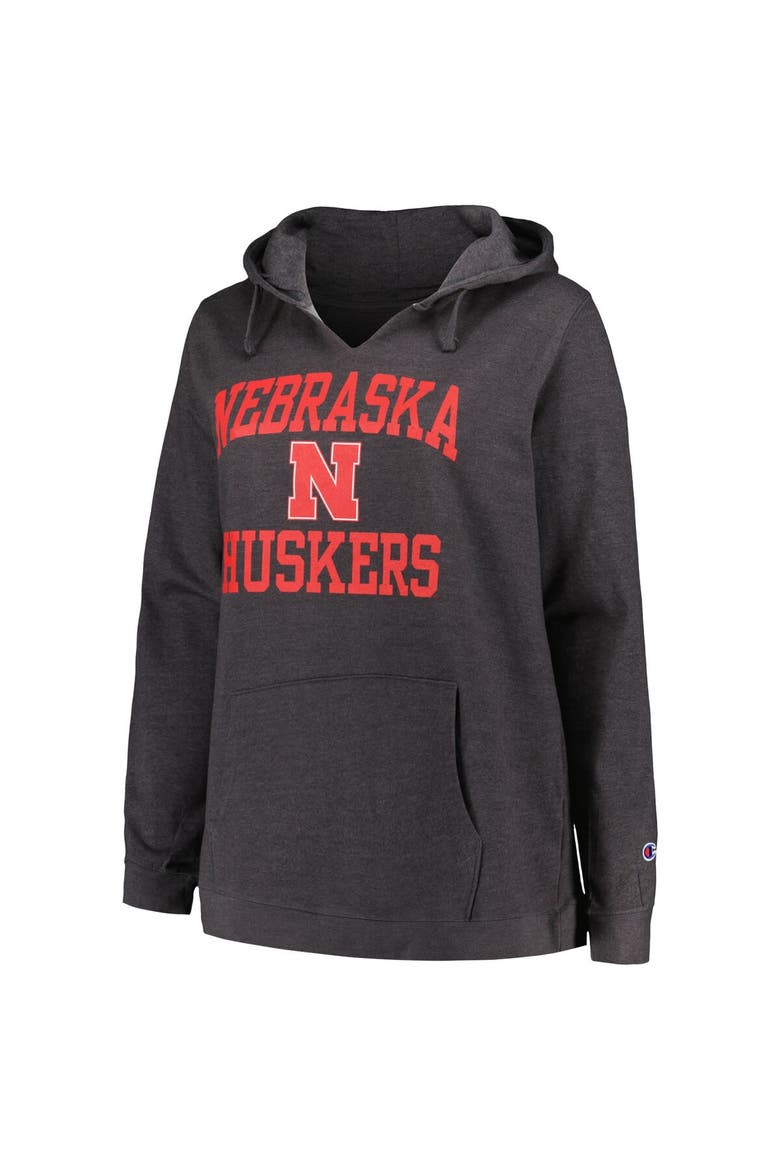 Women's Champion Heather Charcoal Nebraska Huskers Plus Size Heart & Soul Notch Neck Pullover, Alternate, color, Heather Charcoal