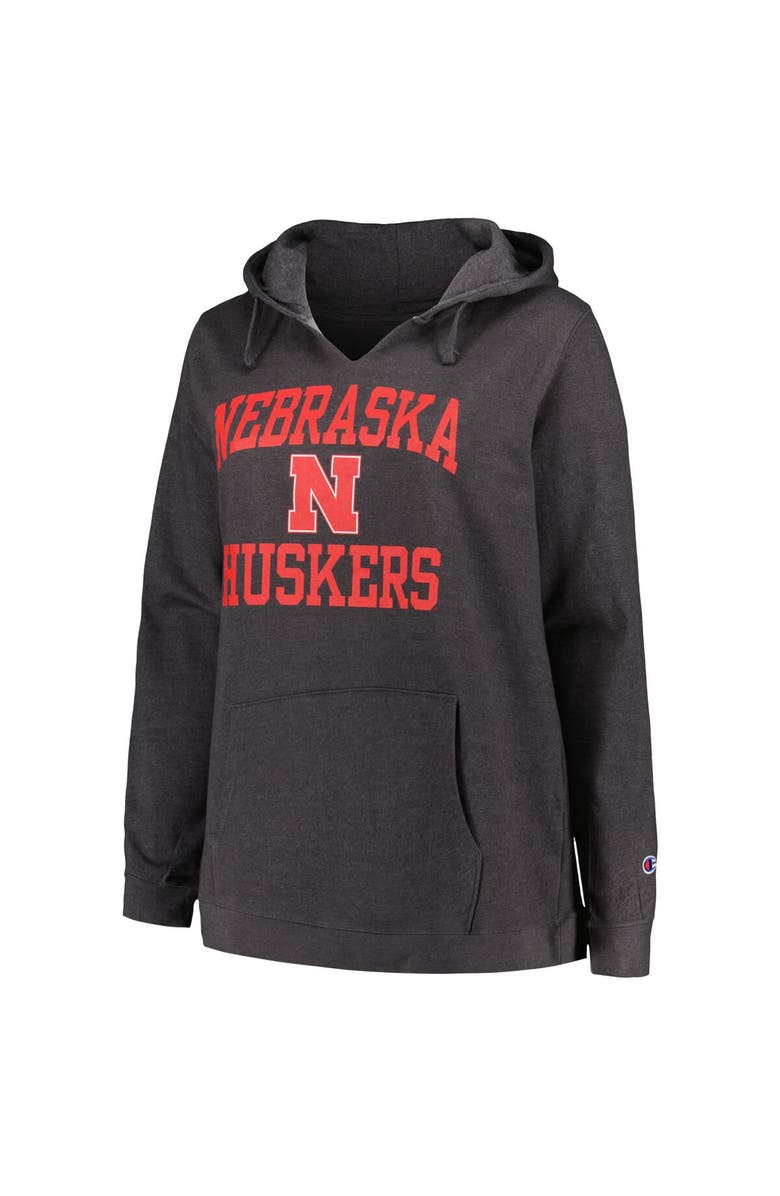 Champion Women's Champion Heather Charcoal Nebraska Huskers Plus Size Heart & Soul Notch Neck Pullover, Alternate, color, Heather Charcoal